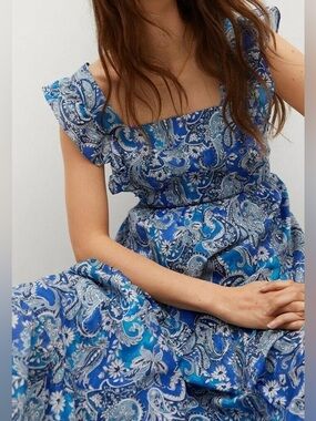 Mango Blue Paisley Blue as The Sky Summer Dress size 6